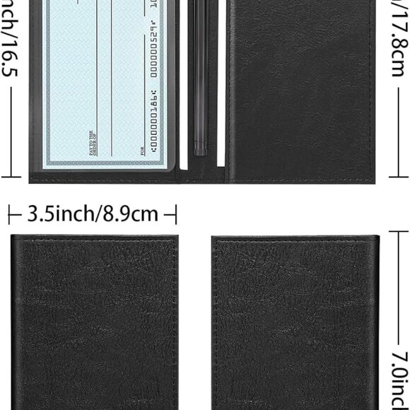 Leather Checkbook Cover Slim Wallet for Men Women - Picture 3 of 7